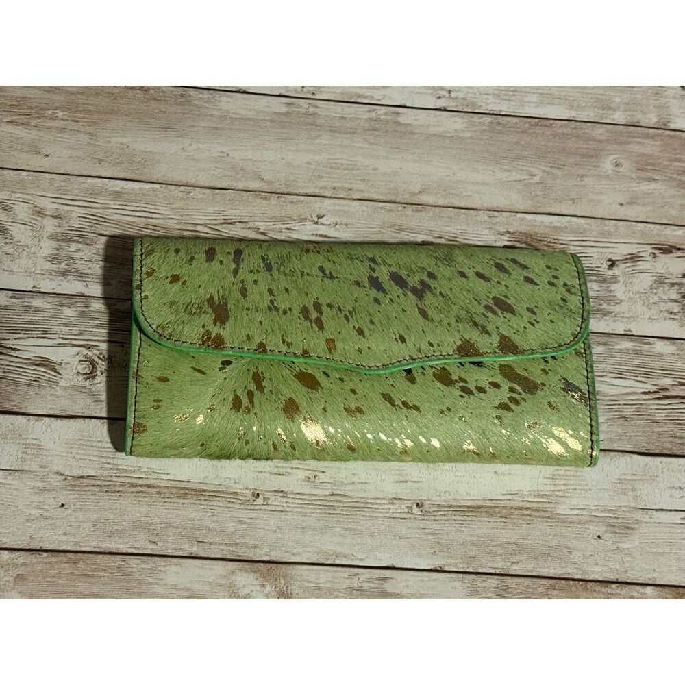 Green Dyed with Cow Hide Leather Gold Splatter Print Wallet  Brand NEW!!